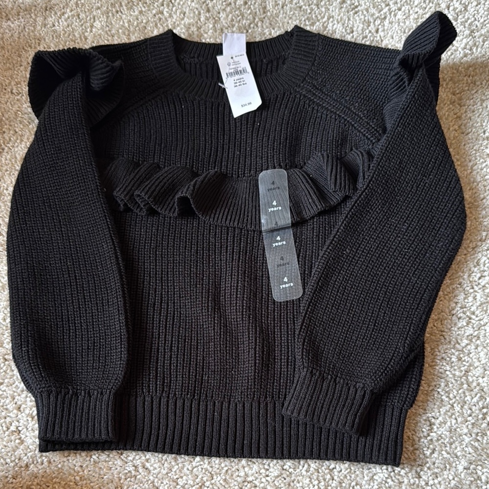 Girls Black Sweater with Ruffle Detail
